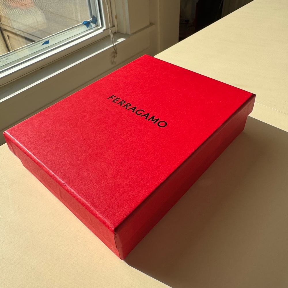 Ferragamo Red Passport Holder Gift Box and Ribbon
